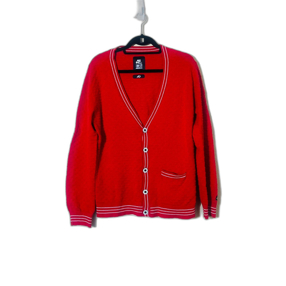 Nike Sportswear Athletic Department Red Contrast Sweater Cardigan Med RARE Mens